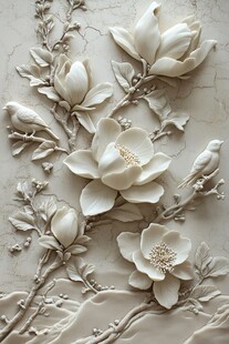 玉兰花浮雕墙面装饰艺术