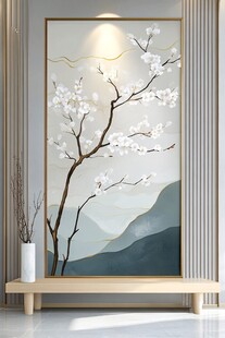 新中式花卉山水玄关装饰画