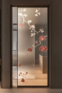 中式繁花磨砂玻璃门