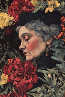 花卉环绕的优雅老年女性