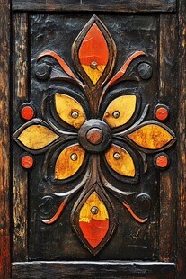 复古木雕花卉装饰细节