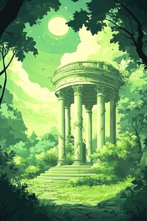 月夜下的森林古典柱式建筑