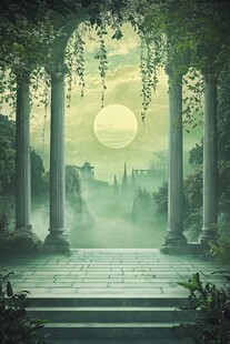 月光下的神秘古典柱廊