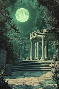 月夜下的古典凉亭景观