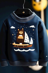 小熊帆船图案儿童卫衣