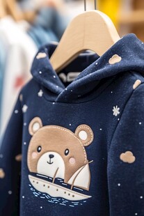 小熊帆船图案儿童连帽衣