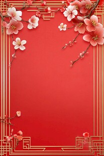 红色中式花卉边框背景图