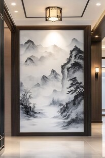 中式玄关山水壁画意境美