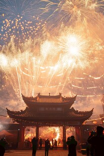 古建前绚烂烟花夜