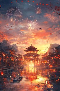 古街烟花夜 诗意中式美景