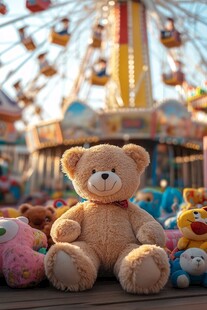 泰迪熊与游乐园的温馨场景