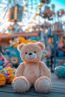 游乐场前的可爱泰迪熊