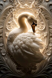 浮雕中的优雅白天鹅
