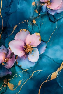 蓝底金纹梦幻花卉图案