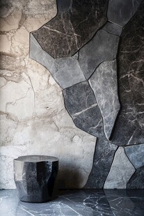 独特几何大理石墙面与凳