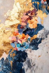 金箔花卉抽象艺术画作