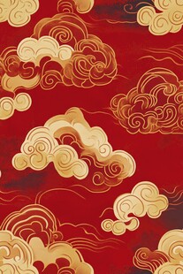 红色底金色祥云中式图案