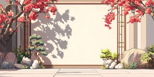 中式庭院景 墙面旁的雅韵