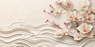 中式浮雕玉兰花背景图