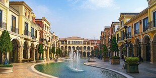 欧式风情商业街喷泉景观