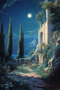 月夜下的古老遗迹与幽径