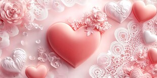浪漫粉色爱心花卉装饰图