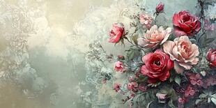 复古风浪漫玫瑰花插画