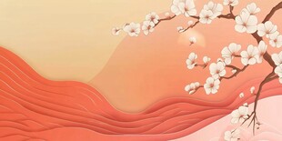 春日繁花映波浪背景图