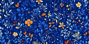 蓝色花卉植物无缝图案