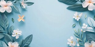 清新蓝底花卉蝴蝶背景图