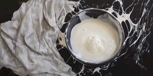 一碗奶油与皱布的静物图