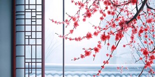 红梅映窗添中式雅韵