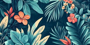 热带花卉植物无缝图案