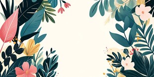 热带花卉绿植边框插画