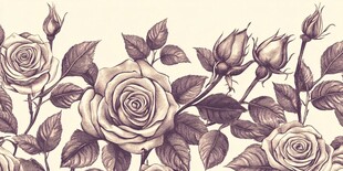 复古手绘玫瑰花边图案