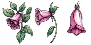 三朵别致的手绘紫色花卉