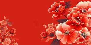 红色背景上的艳丽牡丹花