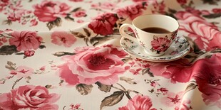 花布上的优雅咖啡时光