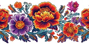 绚丽多彩花卉图案花边