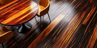 时尚木纹桌椅与地板场景