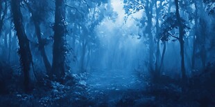 梦幻蓝调迷雾森林景象