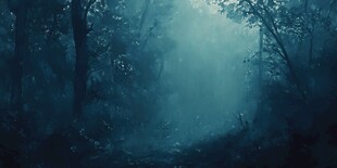 幽谧蓝调森林迷雾景象