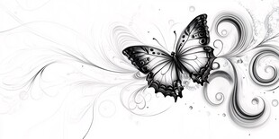 黑白蝴蝶与花纹装饰图案