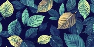 深蓝背景的清新叶片图案