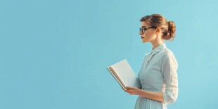 优雅女子手持书本侧立