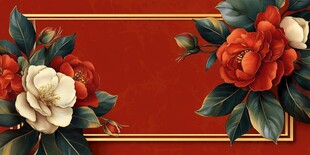 中式红底花卉装饰背景图