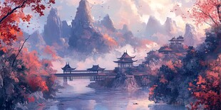 秋日山水间的古韵景致