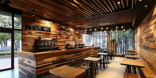 木质温馨风的现代咖啡店