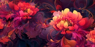 梦幻绚丽花卉艺术插画