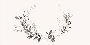水墨风植物花环图案设计